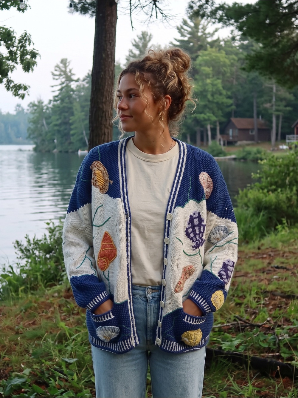 Fishermancore hand knit ocean theme sweater XL